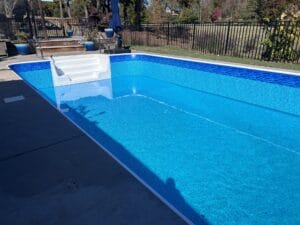 Project: A swimming pool in a backyard with a ladder can be seen in this gallery.