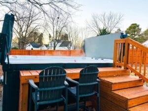 wood decking built around a hot tub